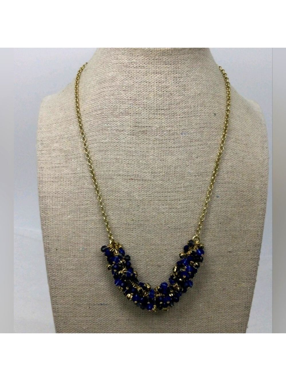 Banana Republic Blue Cluster Beads Chain Necklace 17" EUC